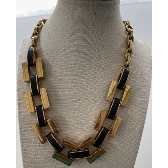 Ann Taylor Vintage Matte Gold and Black Leather Link Chain Necklace Quality 19” - Picture 13 of 16